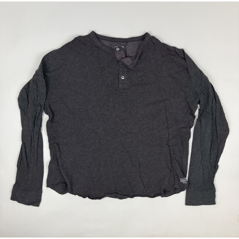 Mens Lucky Brand Henley Long Sleeve Heather Textured Black Shirt Size XLarge GUC